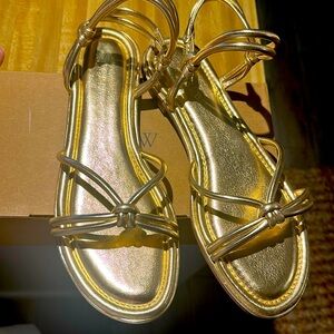 J.CREW GOLD OPEN TOE ANKLE STRAP SANDALS SIZE 10